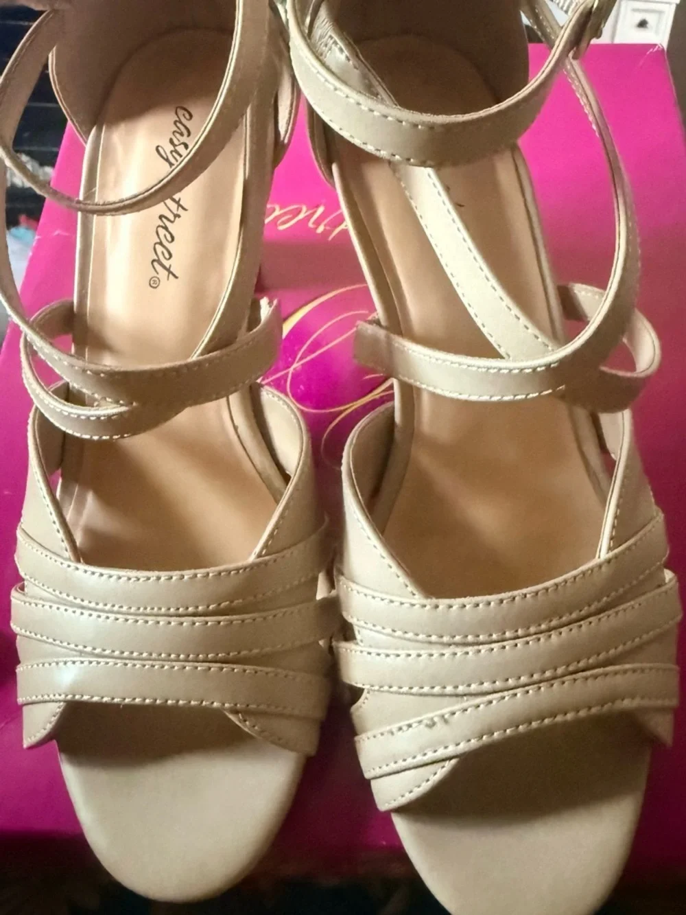 easy street Beige Strappy Mid-Heel Sandals - Picture 7 of 9